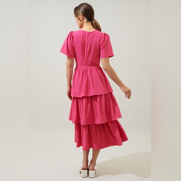 NWT SUGARLIPS Sweet Nothing Tiered Midi Dress  in Fuchsia Pink Size Medium - Picture 15 of 16